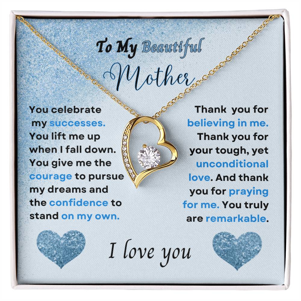 To My Beautiful Mother (Blue) Forever Love Necklace (Choose Standard Black Box or Wooden Box with LED)
