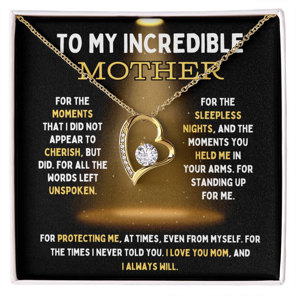 To My Incredible Mother Forever Love Necklace with Mahogany Box and LED Light