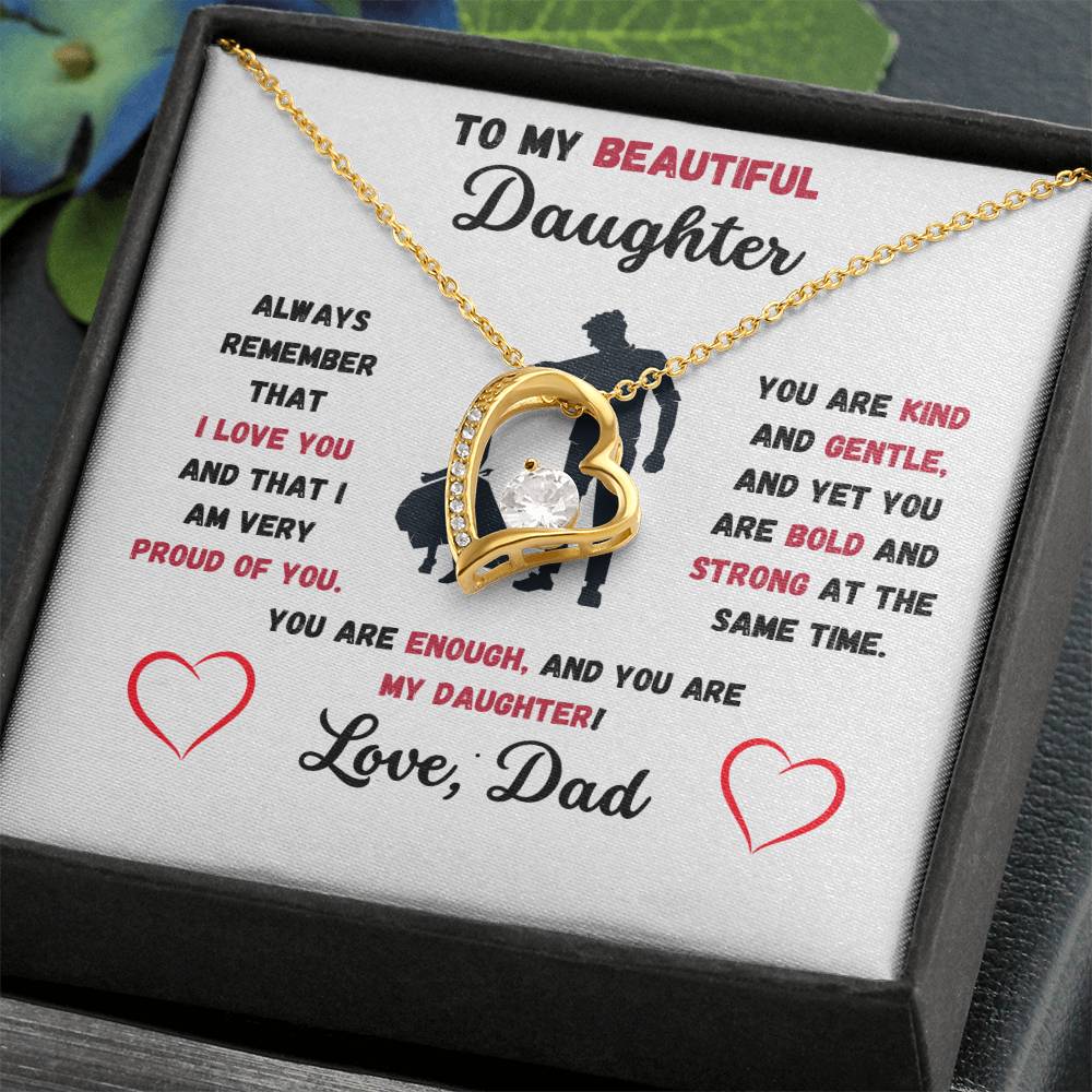 To My Beautiful Daughter Love, Dad Heart Necklace