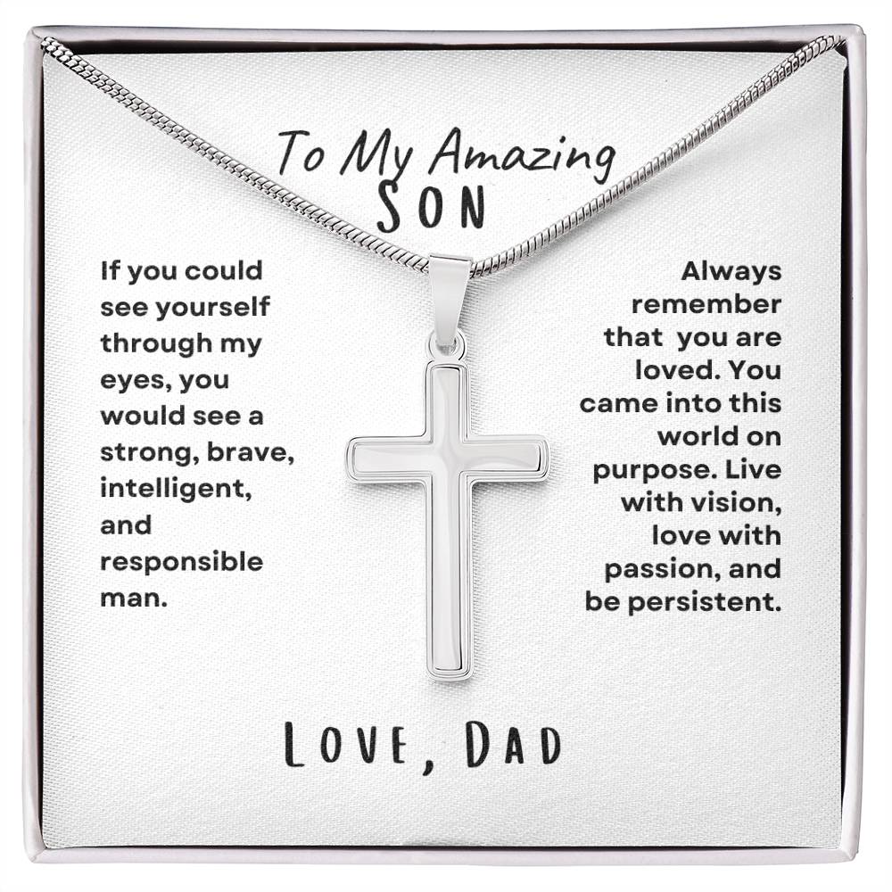 To My Amazing Son; Love, Dad Cross Necklace