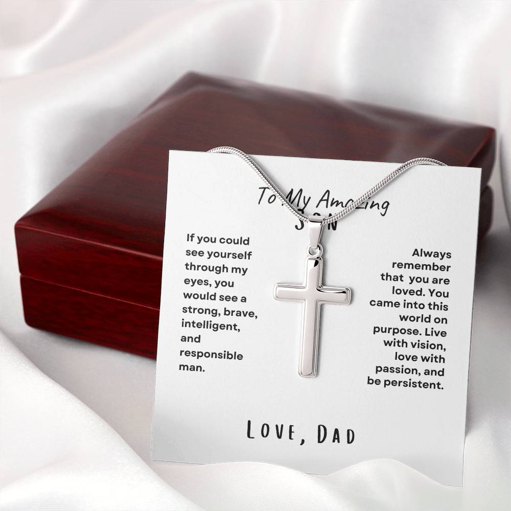 To My Amazing Son; Love, Dad Cross Necklace