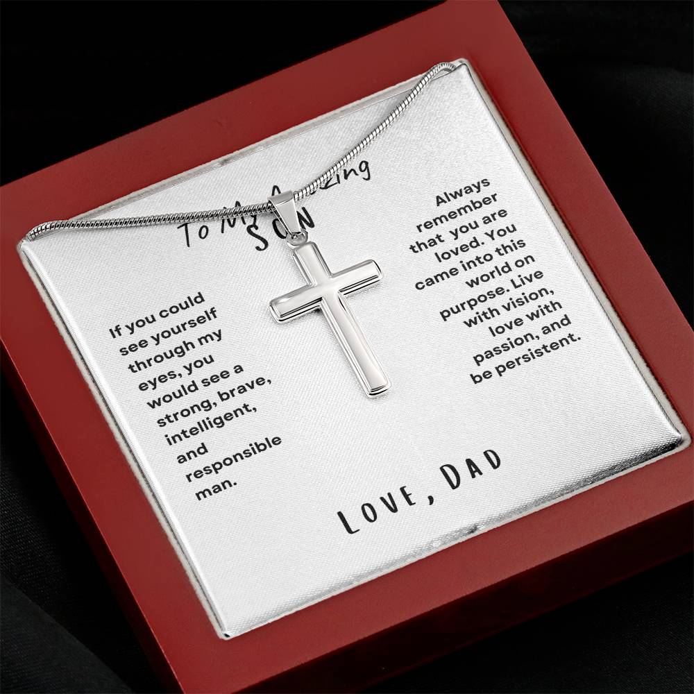 To My Amazing Son; Love, Dad Cross Necklace